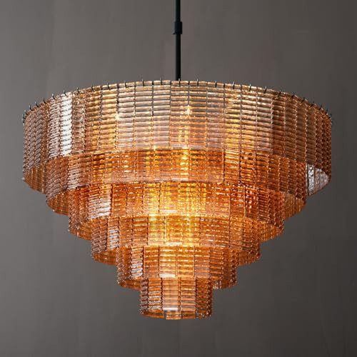 RINGRAIN 41" Extra Large Chandelier, 18-Light Amber Glass Chandelier for Dining Room & Living Room, Tiered Black Round Pendant Light Hanging Light Fixture for Foyer, Entryway, Kitchen and Staircase | Amazon (US)