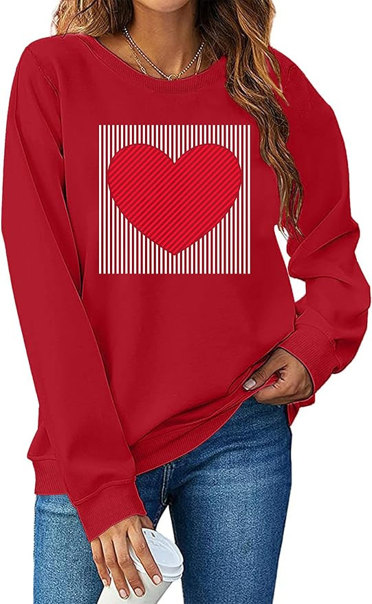 LAZYCHILD Love Heart Sweatshirt for Women Cute Hearts Graphic Pullover Long Sleeve Valentine Shir... | Amazon (US)