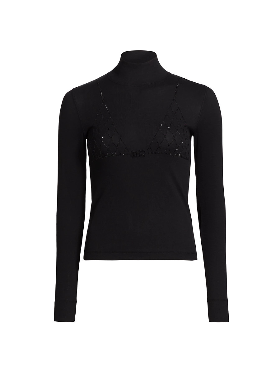 Women's Ribbed Rhinestone Turtleneck Top - Black - Size XS | Saks Fifth Avenue