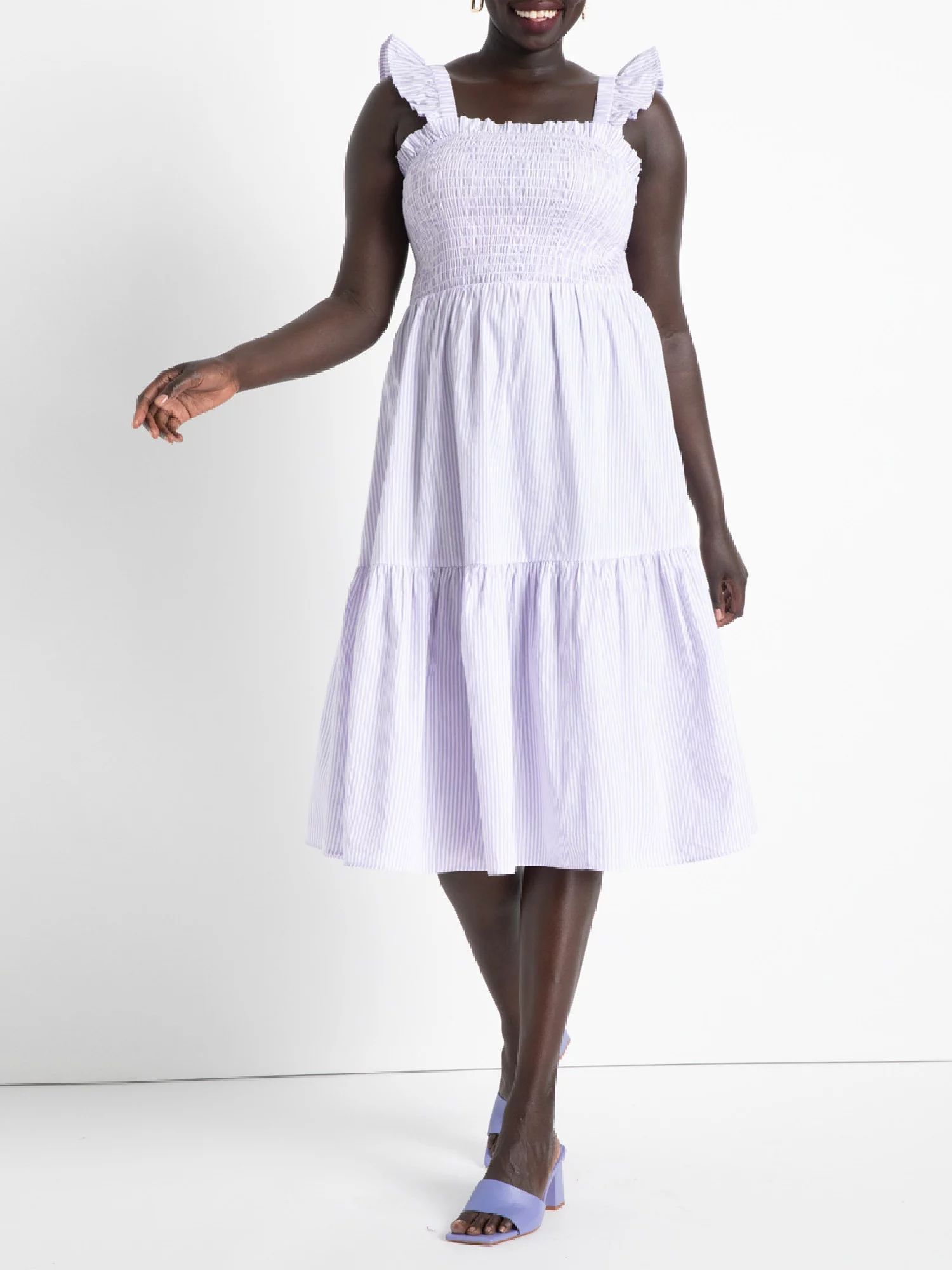 ELOQUII Women's Plus Size Smocked Bodice Ruffle Day Dress - Walmart.com | Walmart (US)