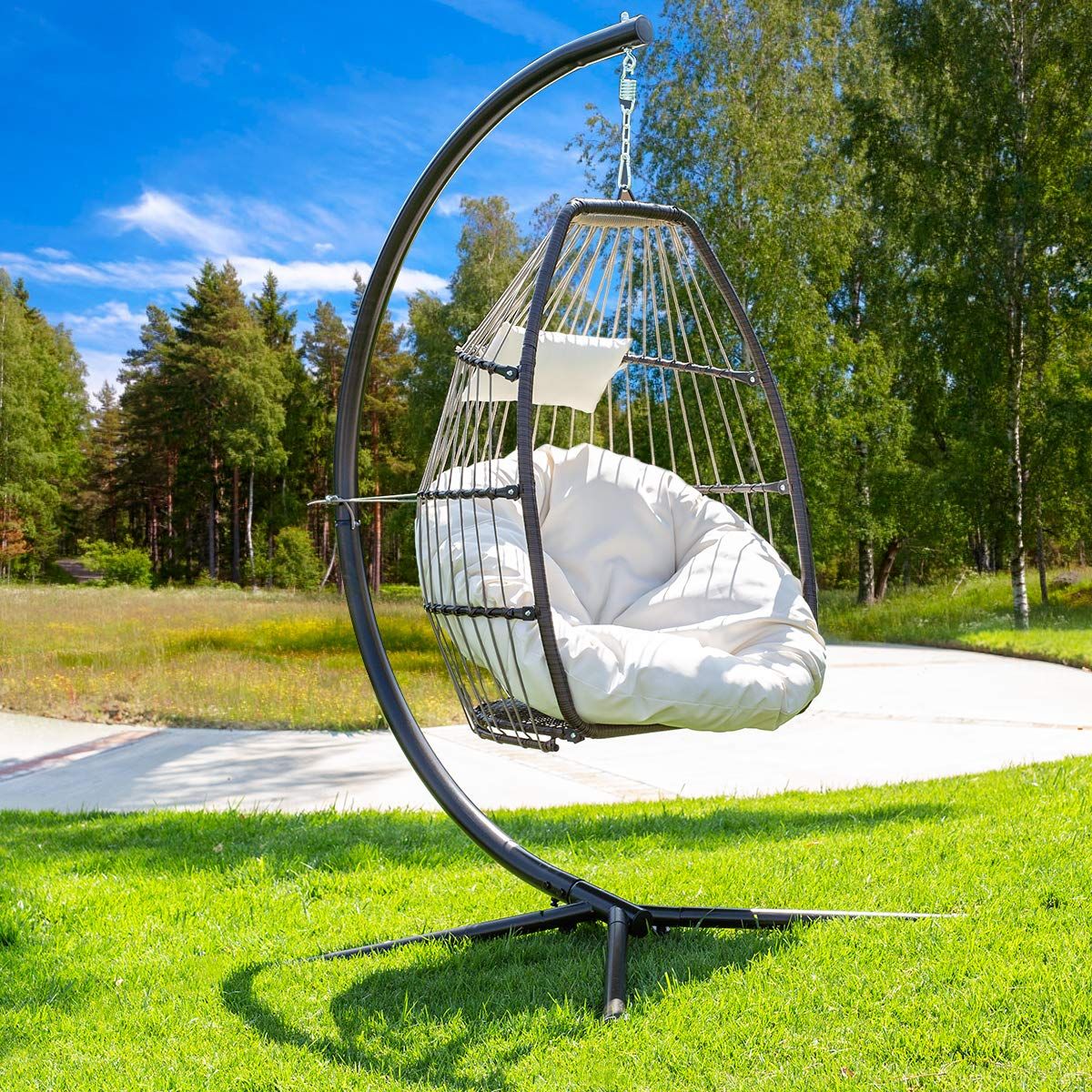 Barton Luxury Wicker Hanging Chair Swing Chair Patio Egg Chair Soft Deep Fluffy Cushion Relaxing ... | Amazon (US)