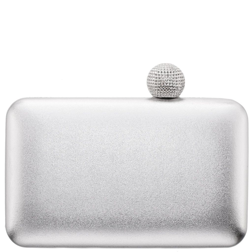KIMBERLY-SILVER METALLIC MINAUDIERE WITH CRYSTAL CLASP | Nina Shoes