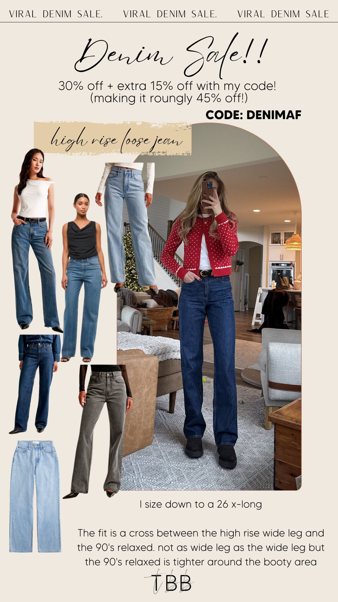 I size down to a 26 x-long

The fit is a cross between the high rise wide leg and the 90's relaxed. not as wide leg as the wide leg but the 90's relaxed is tighter around the booty area