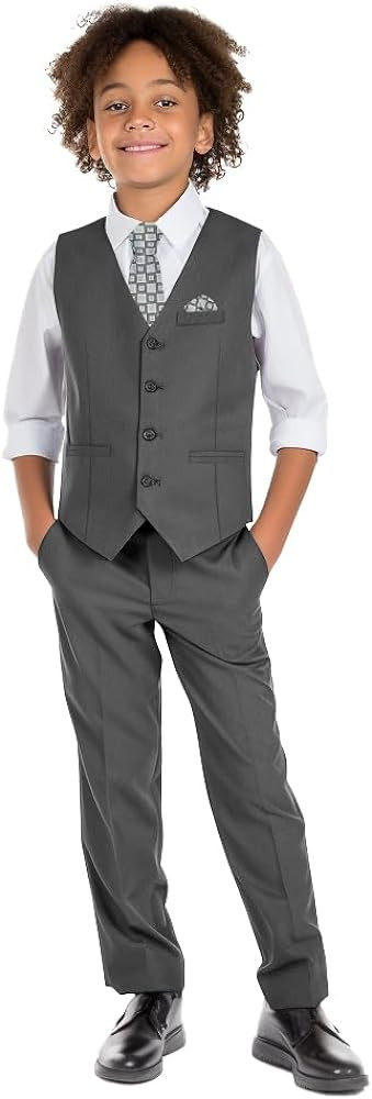 Boys' 6-Piece Formal Slim Fit Suit Set, Vest, Pants, Dress Shirt, Tie, Pocket Square, and Bow Tie | Amazon (US)