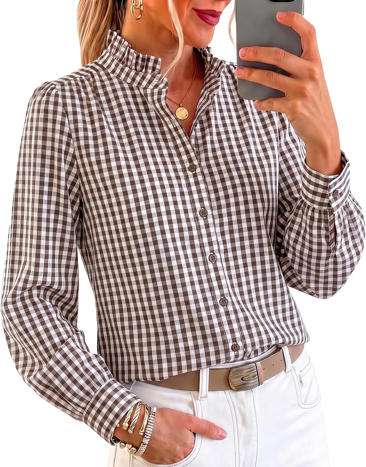 Cicy Bell Womens Striped Button Down Shirts Ruffle Color Block Blouses | Amazon (US)