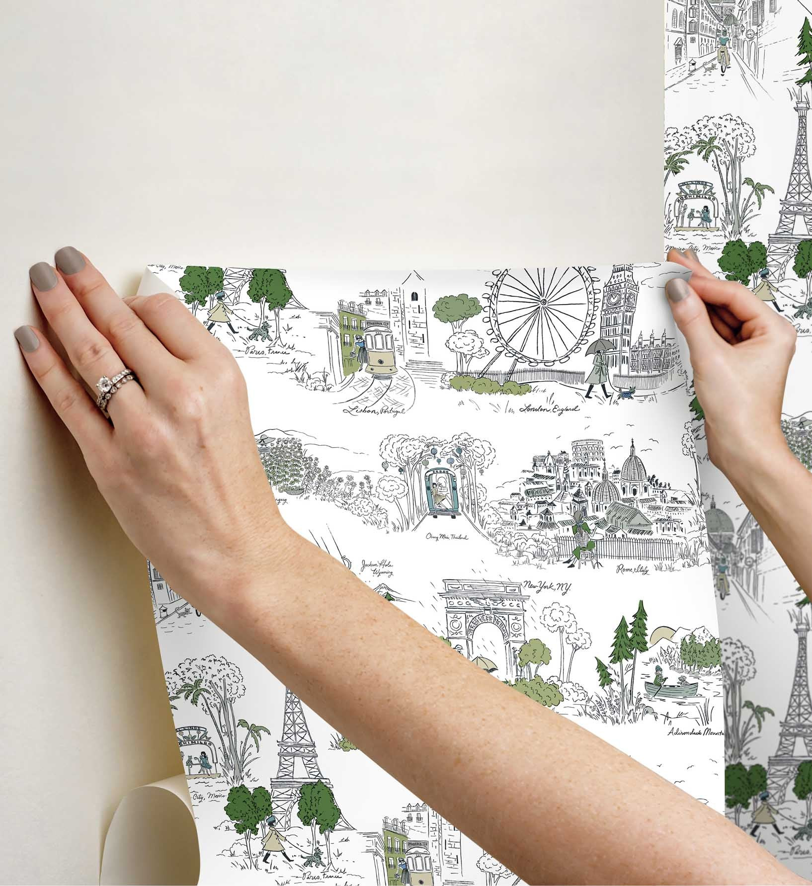 Travel Sketches Peel & Stick Wallpaper - Blue Multi | Rifle Paper Co.