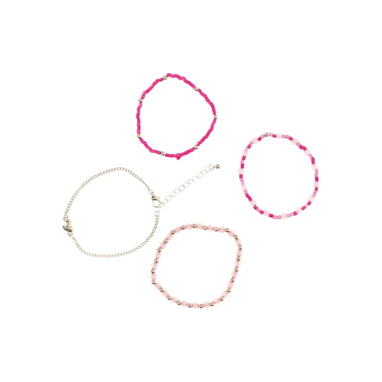 No Boundaries Women’s Heart and Beaded Bracelets Set, 4 Pack | Walmart (US)