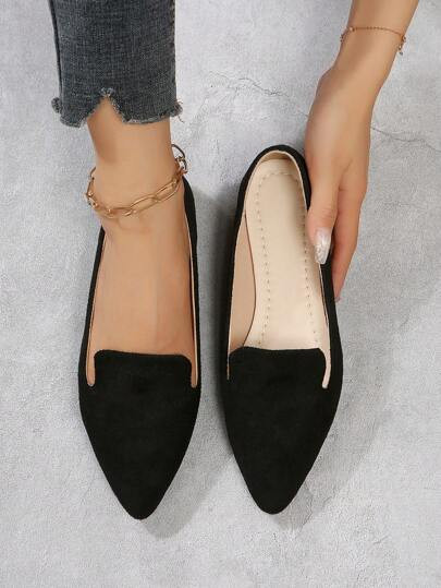 Scarpe basse nere con punta affusolata e slip-on da donna, scarpe eleganti  nero per uso quotidia... | SHEIN