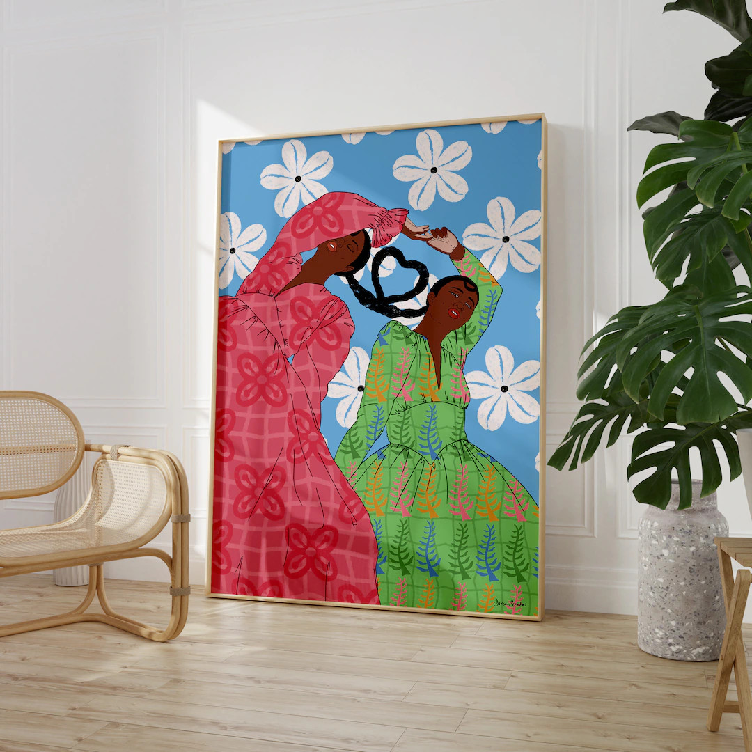 Black Woman Art Print: Vintage Fashion Illustration, Friendship Wall Art | Etsy (US)