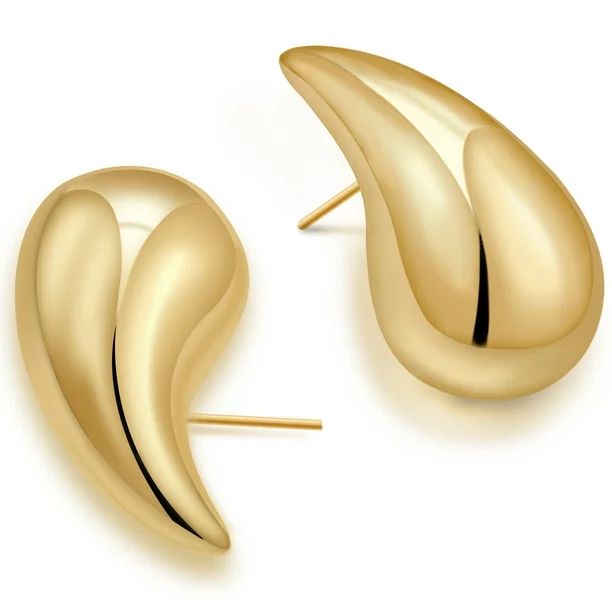 Chunky Gold Hoop Earrings for Women, Lightweight Waterdrop Hollow Open Hoops, Hypoallergenic Gold... | Walmart (US)