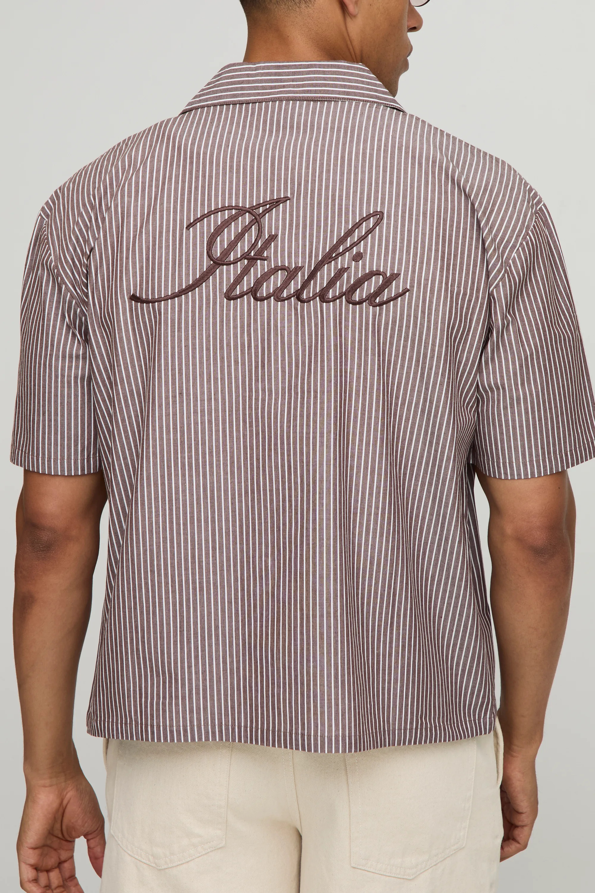 Oversized Boxy Stripe Italia Embroidered Revere Shirt | boohooMAN (DE, IE & UK)