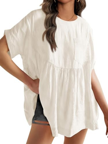 Tankaneo Womens Summer Babydoll Tops Casual Loose Fit Peplum Oversized Tunic Shirts | Amazon (US)