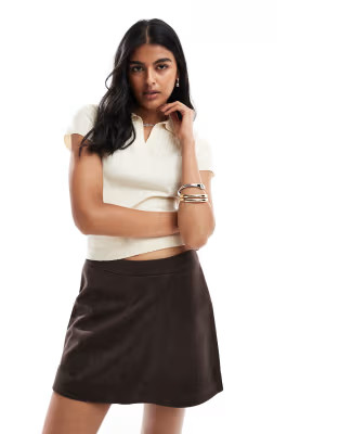 ONLY faux suede mini skort in light brown | ASOS (Global)