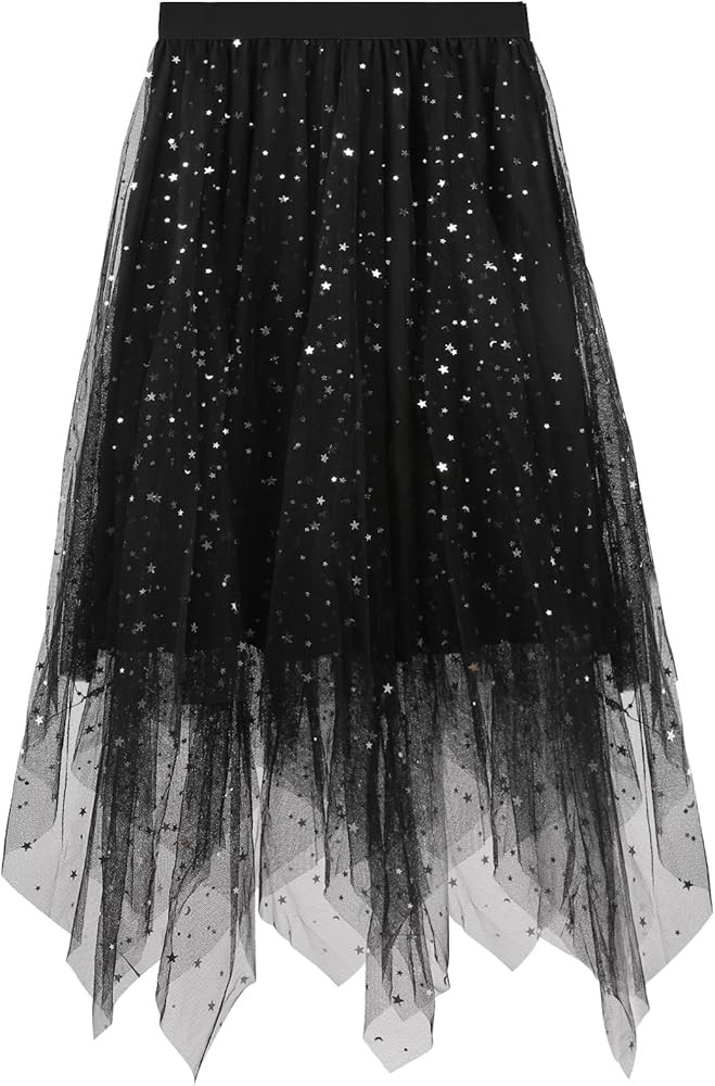 Women Tulle Skirts Layered Tutu Skirt Midi Length Elastic High Waist A Line Skirt | Amazon (US)