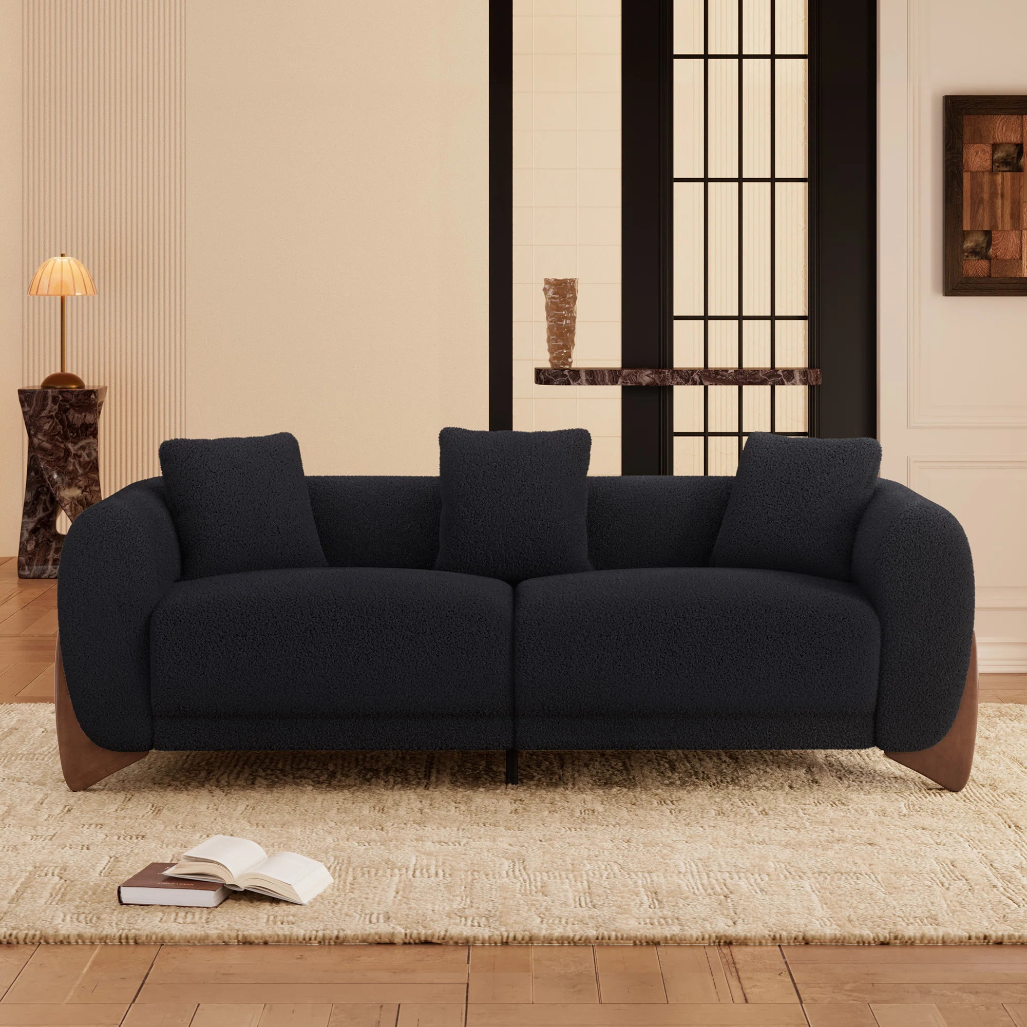 Keiven 87" Upholstered Boucle Sofa with Wood Wedge Legs, Cloud Couch for Small Space | Wayfair North America