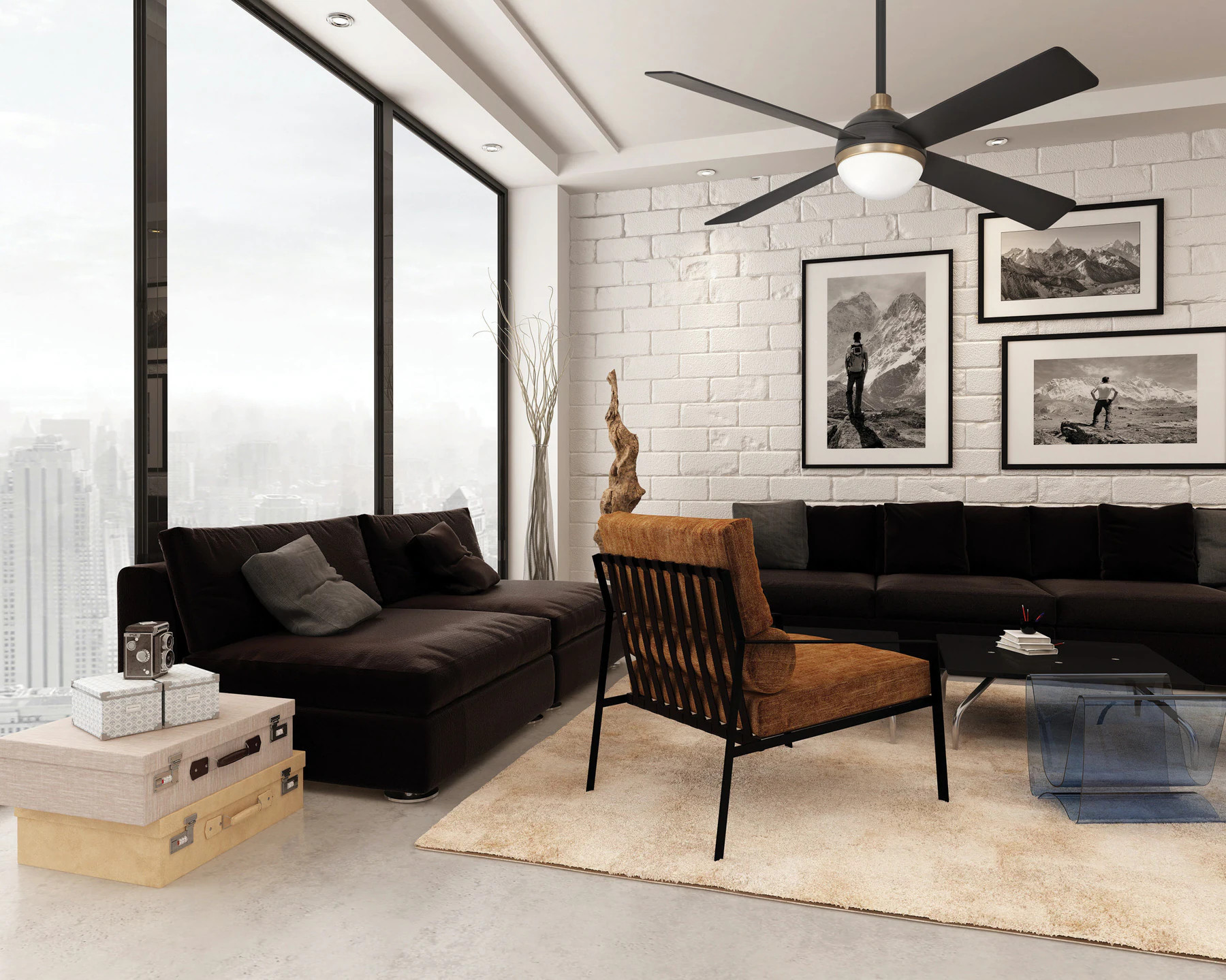 Minka Aire Orb 54-in Brushed Carbon and Soft Brass with Brushed Carbon Blades LED Ceiling Fan With Light and Remote Control Included 4 -Blade | Lowe's