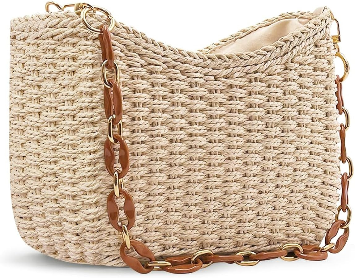JYG Straw Woven Shoulder Bag for Women Summer Beach Travel Crossbody Handbag Classics Satchel Pur... | Amazon (US)