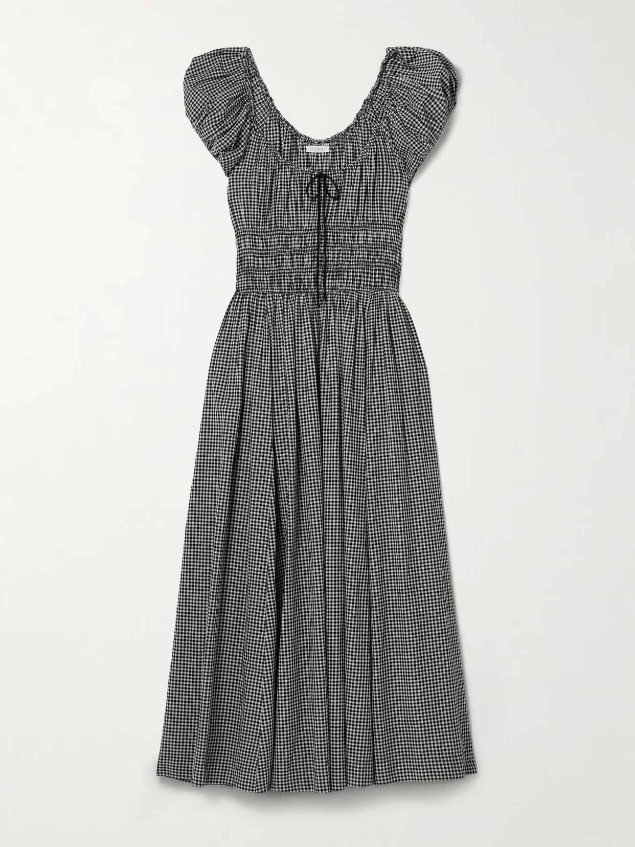 DÔEN - Quinn Tie-detailed Shirred Gingham Organic Cotton-poplin Midi Dress - Black | NET-A-PORTER (US)