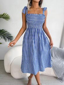 Spring/Summer Casual Plaid Print Mid-Length Cami Dress | SHEIN