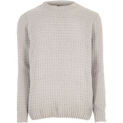 Light grey basket stitch knit sweater | River Island (US)