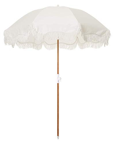 Business & Pleasure Co. Holiday Umbrella - Boho Beach Umbrella with White Fringe, UPF 50+, 1" Tilting Wood Pole, 5’ x 6.5’, Antique White | Amazon (US)