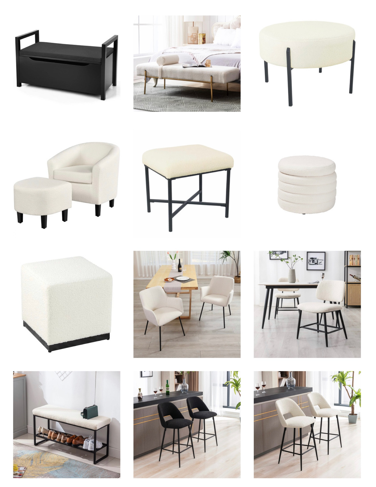 Modern furniture 

Boucle furniture 

Entryway bench 

Bed bench 

Ottoman 

Boucle chairs 

Boucle bench 

#LTKsalealert #LTKunder100 #LTKhome