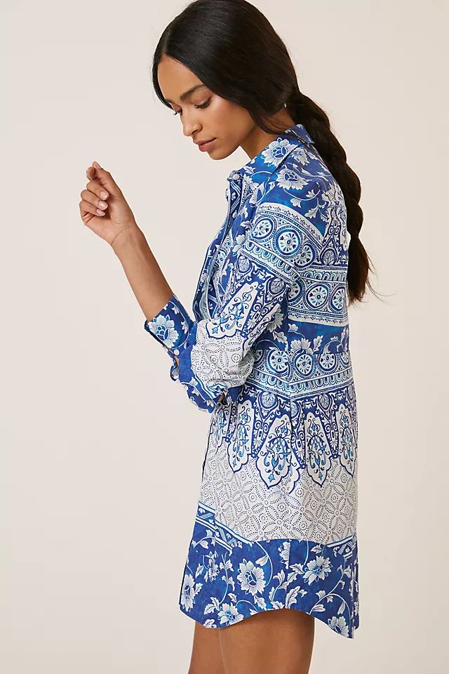 Printed V-Neck Buttonfront Shirtdress | Anthropologie (US)