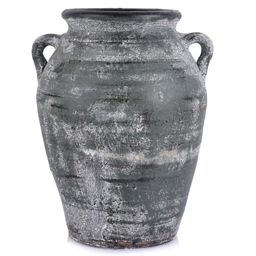 Handcrafted Rustic Terracotta Vase with Handles, 11 Inch Distressed Ceramic Pottery Vase for Farmhouse Decor, Vintage Wide Mouth Vase for Home, Living Room, Table, Shelf, Entryway Decor | Amazon (CA)