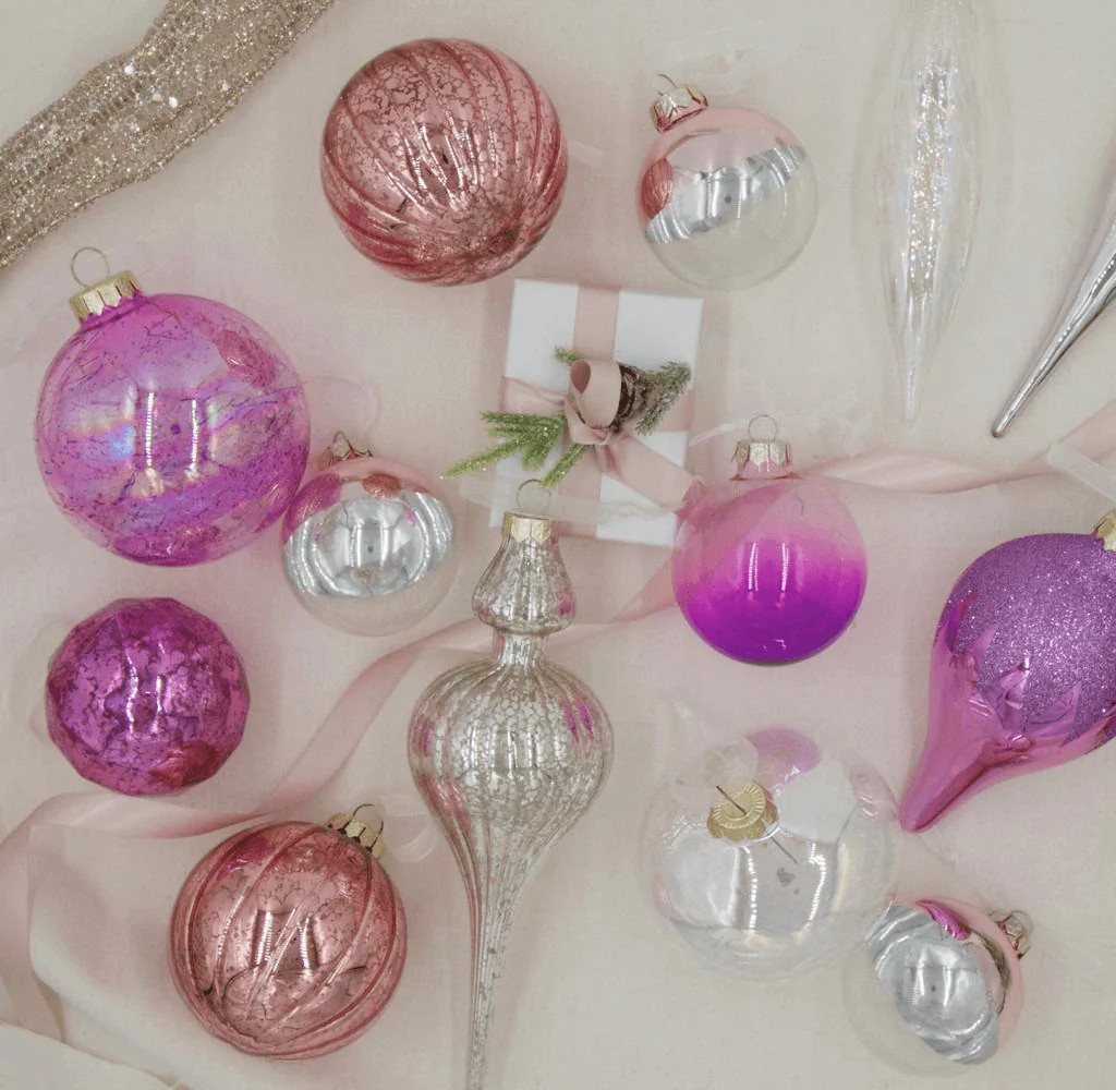Sweet 30-Piece Glass Ornament Set (Pink - Purple) Limited Edition | King of Christmas