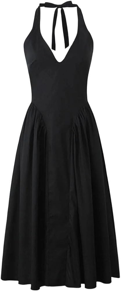 Women's Low Waist A-Line Cotton Midi Party Dress | Amazon (US)
