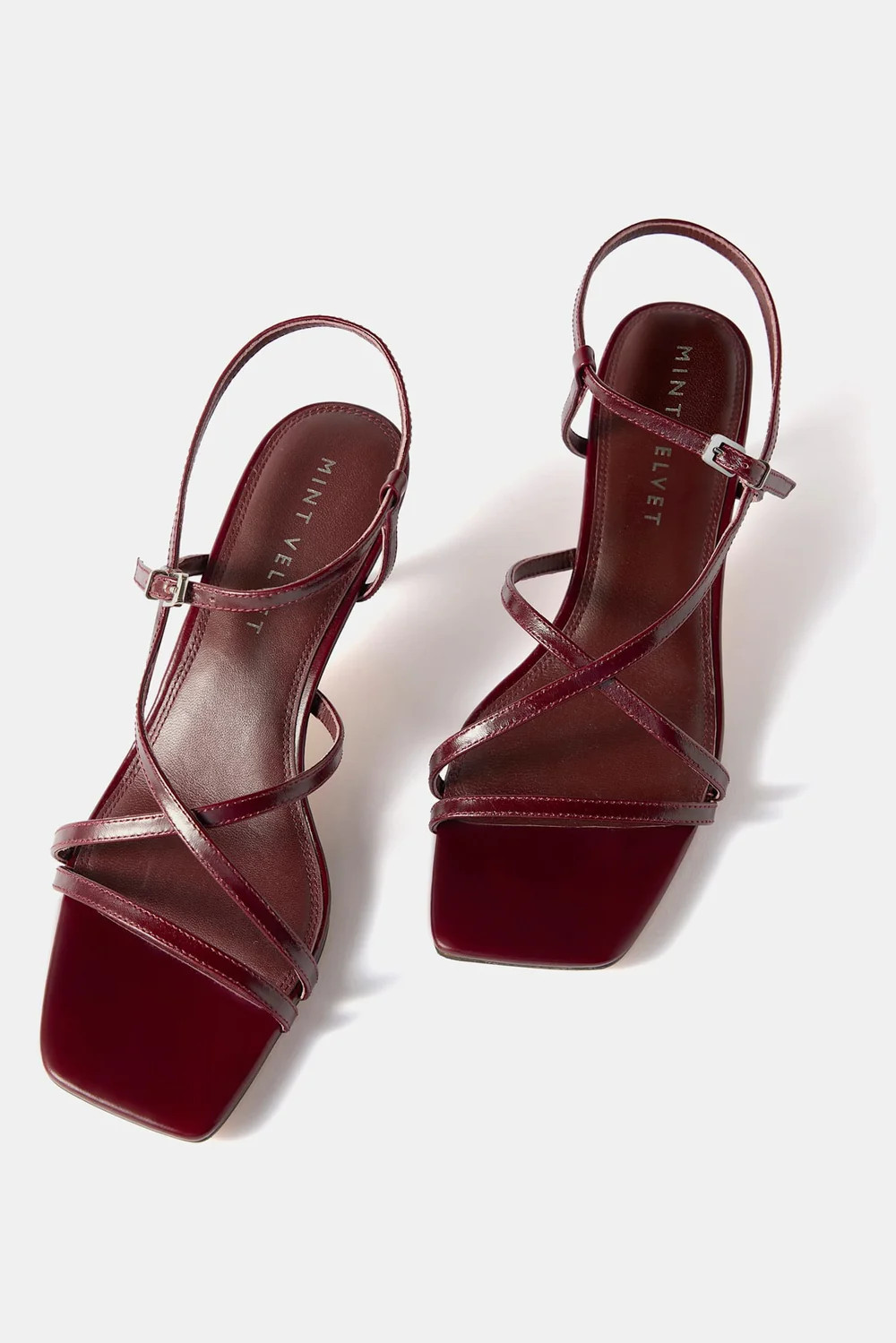 Eli Burgundy Leather Strappy Kitten Heels | Mint Velvet