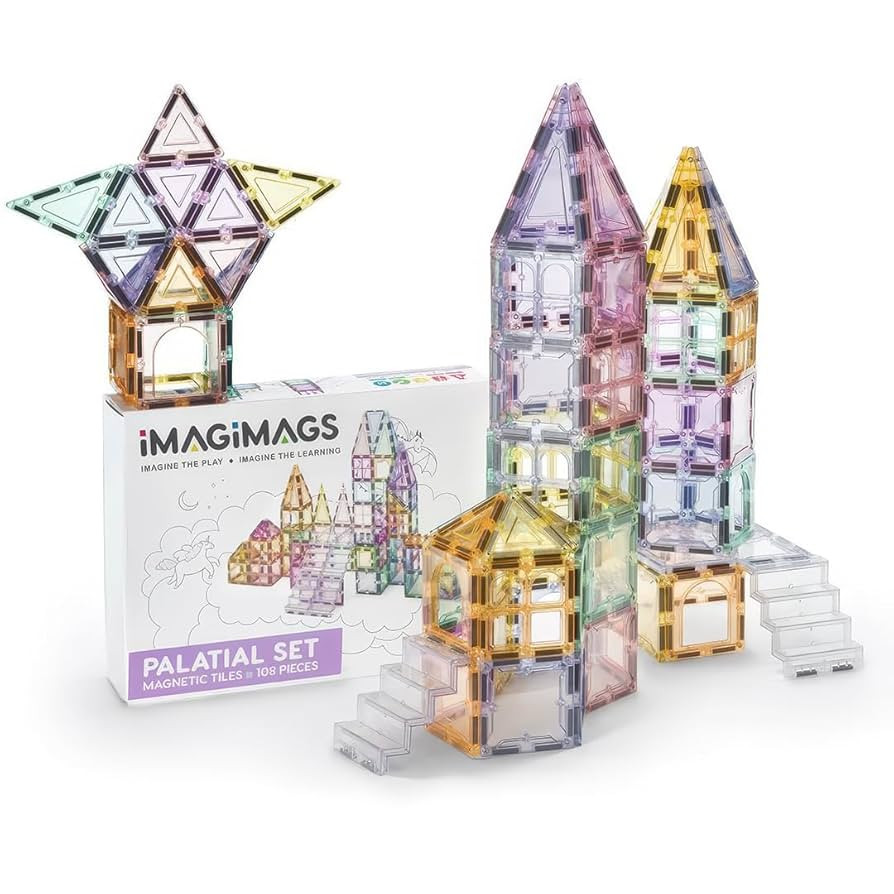 Magnetic Building Tiles; 108 Piece Palatial Set for Boys, Girls and Kids; Pastel Magnetic Buildin... | Amazon (US)