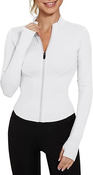 LUYAA Women's Workout Jacket Lightweight Zip Up Yoga Jacket Cropped Athletic Slim Fit Tops | Amazon (US)