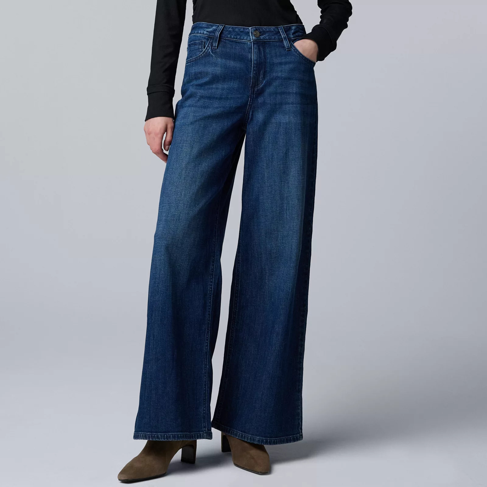 Women's Simply Vera Vera Wang Mid Rise Wide Leg Pants, Size: 14 Short, Kendrick Dark Blue | Kohl's