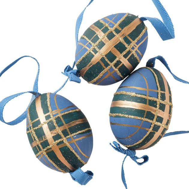 Christmas Plaid Egg Ornament - Set of 3 | Cailini Coastal