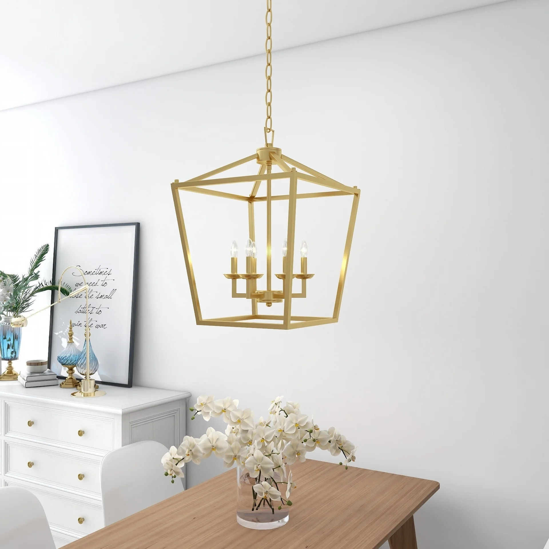 Jerry Guo 6-Light Single Bulb Lantern Geometric Pendant for Kitchen Gold Brushed | Walmart (US)