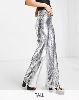 Extro & Vert Tall wide leg pants in silver sequin - part of a set | ASOS (Global)