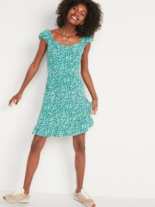Fit and Flare Puff-Sleeve Floral-Print Dress for Women | Old Navy (US)