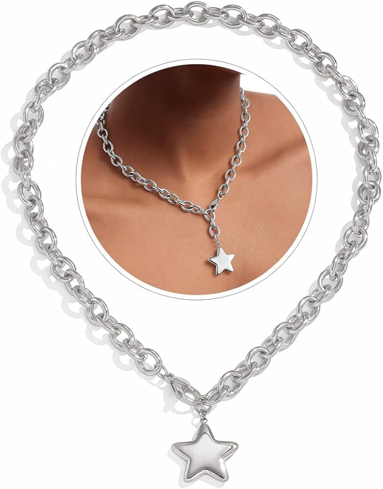 Chunky Gold Necklace with Star Pendant for Women,18K Gold Plated Stainless Steel Sweatproof Non T... | Amazon (US)