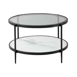 Boyel Living 32 in. Black Round Coffee Table with Tempered Glass Table Top and Storage Shelf | The Home Depot