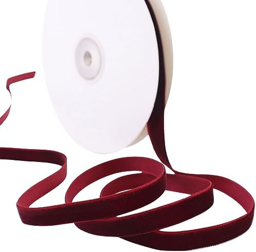 Burgundy Velvet Ribbon 3/8'' 10 Yards Fabric Ribbon Maroon Ribbon Trim Single Face Spool Satin fo... | Amazon (US)