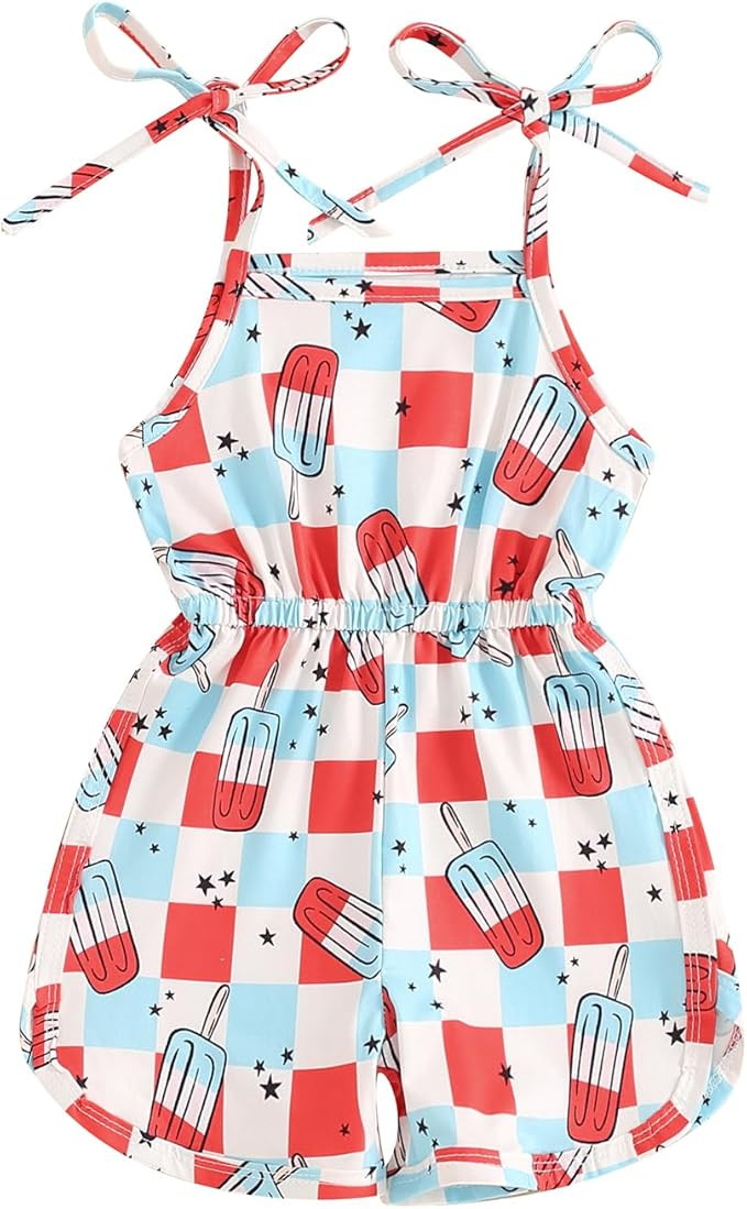 Ayalinggo 4th of July Baby Girl Outfit Infant Ice Cream Overalls Romper Independence Day Bodysuit... | Amazon (US)