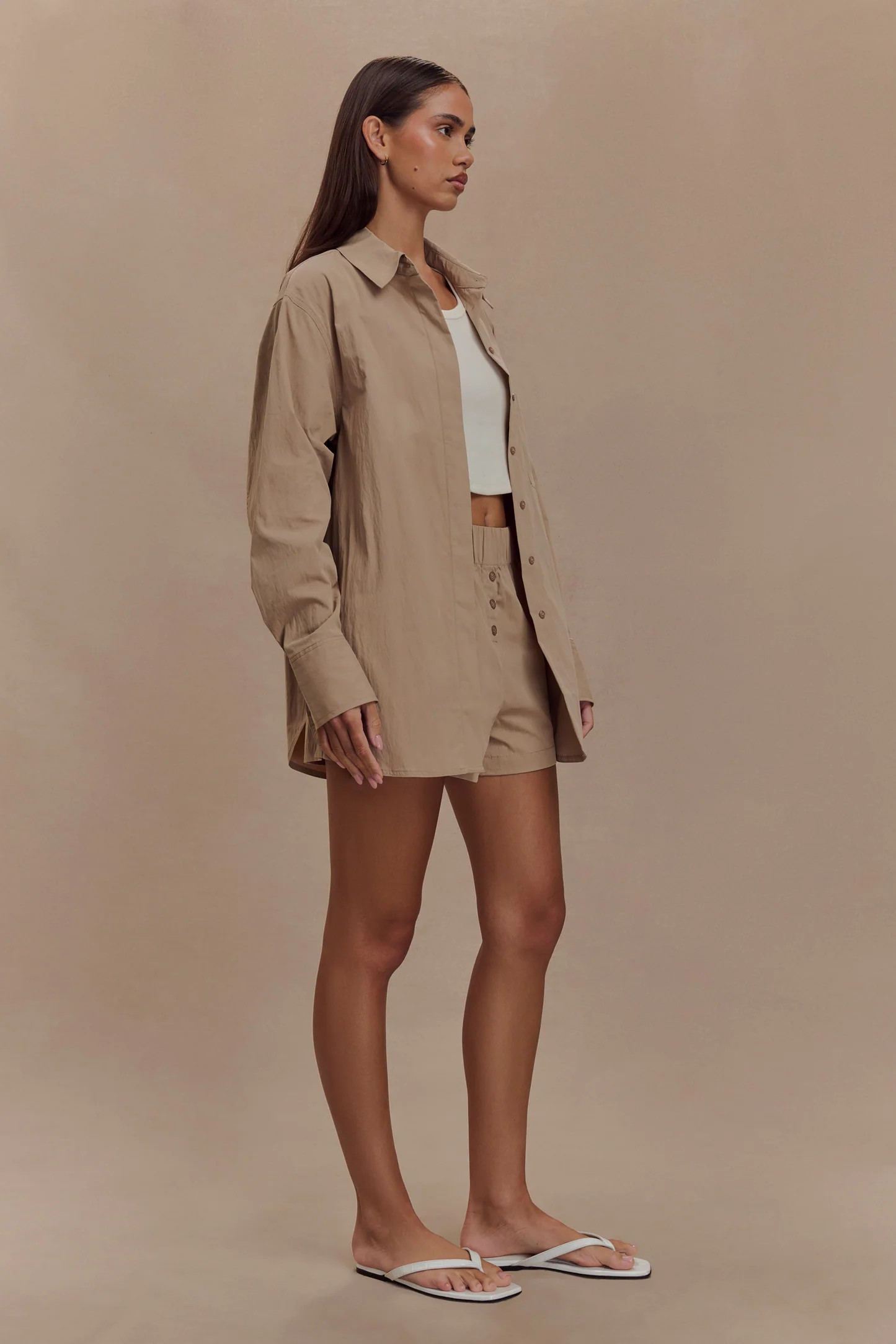 Cotton Oversized Shirt - Sand | MESHKI US
