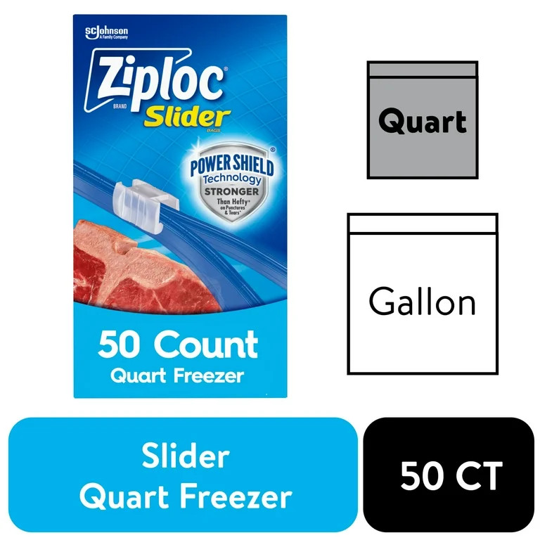 Ziploc Brand Slider Freezer Bags, School Supplies, Quart Food Storage Bags with Power Shield Tech... | Walmart (US)
