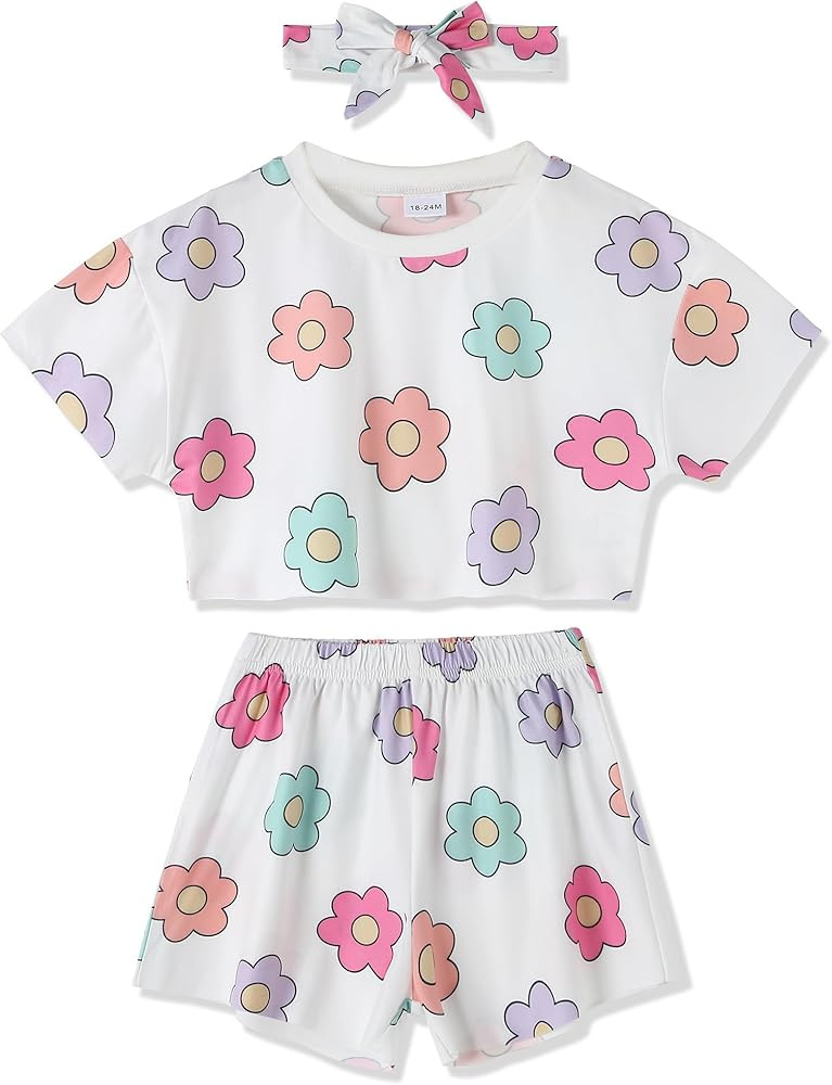 WESIDOM Toddler Girl Clothes Baby Girls Outfits 6M-5T Summer Floral Print Shirt+Shorts+Headband 3... | Amazon (US)