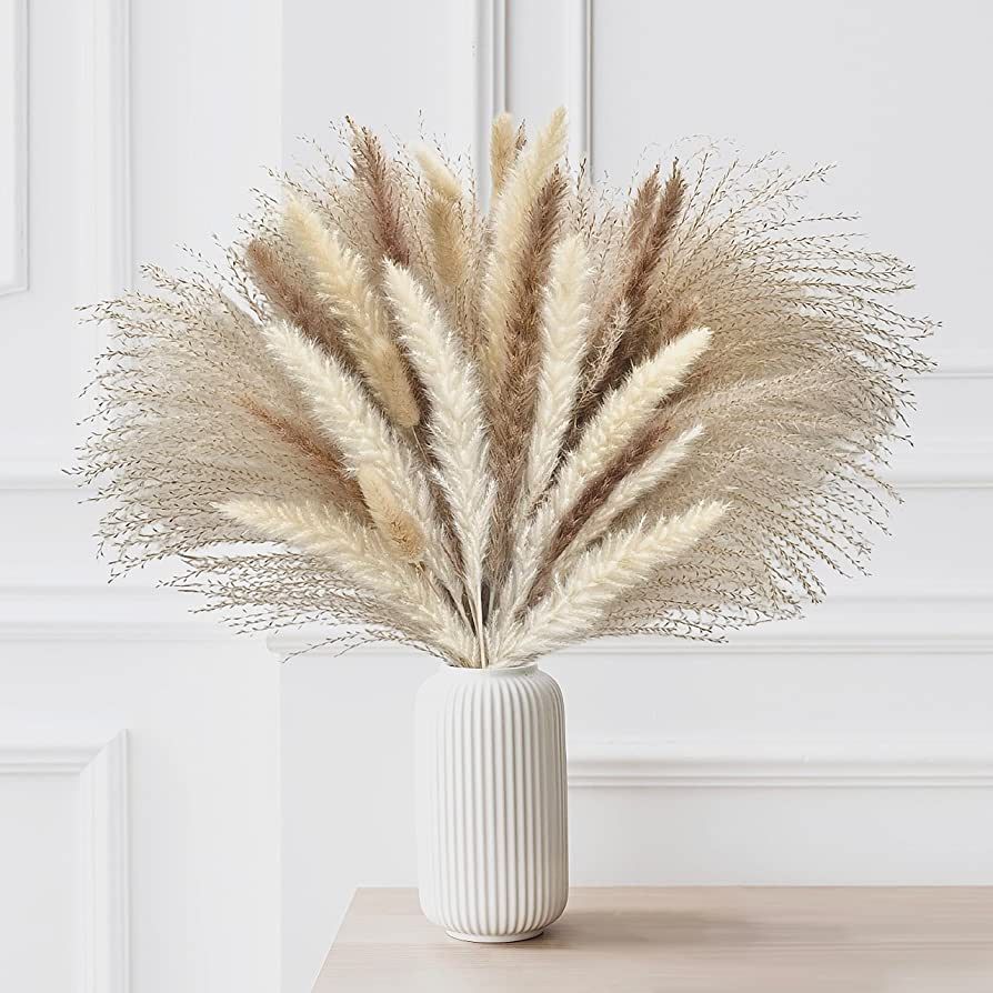 MagicDecor 85Pcs Boho Home Decor Dried Flowers Arrangements White & Natural Pampas Grass, Reed, B... | Amazon (US)