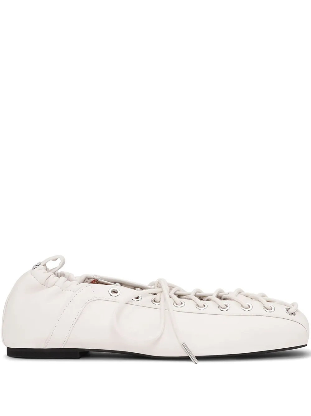 GANNI lace-up leather ballerina shoes - White | Farfetch Global