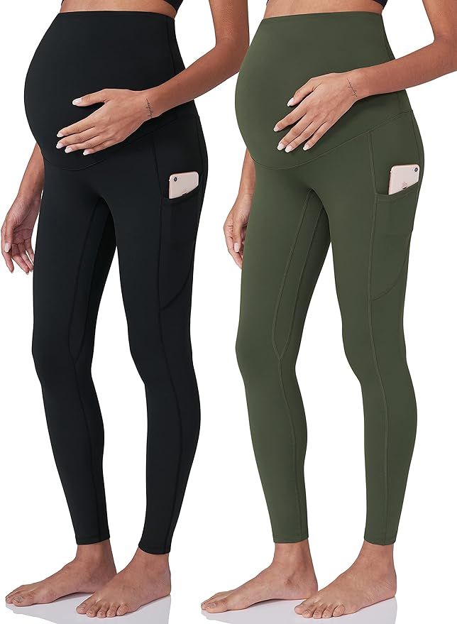 POSHDIVAH Women's Maternity Workout Leggings Over The Belly Pregnancy Yoga Pants with Pockets Sof... | Amazon (US)