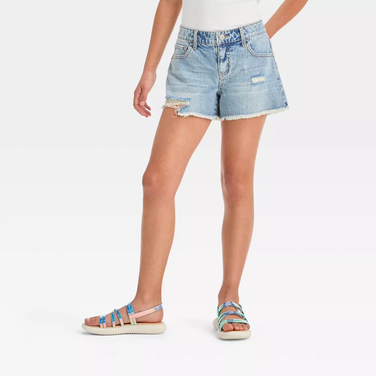 Girls' Destructed Mid-Rise Cutoff Shorts - art class™ | Target