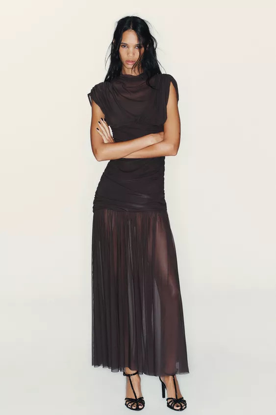 COMBINED DRAPED MIDI DRESS | Zara US